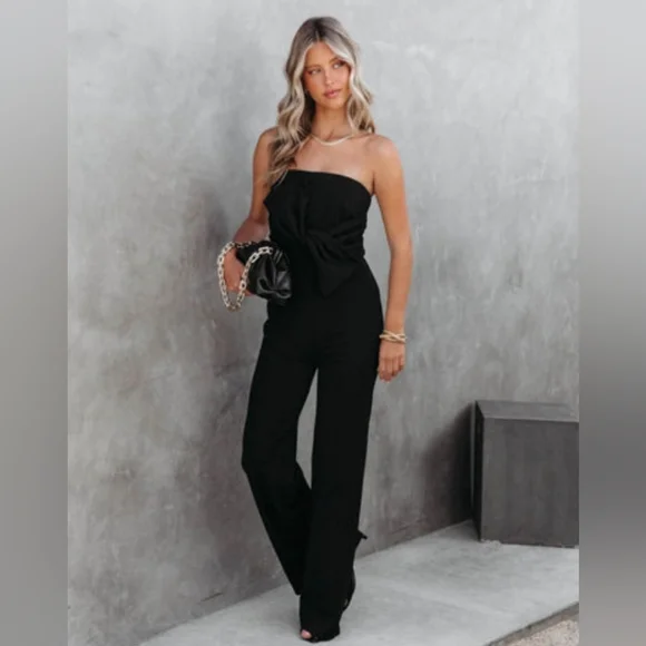 Black Bow Strapless Jumpsuit NWT - Picture 2 of 10